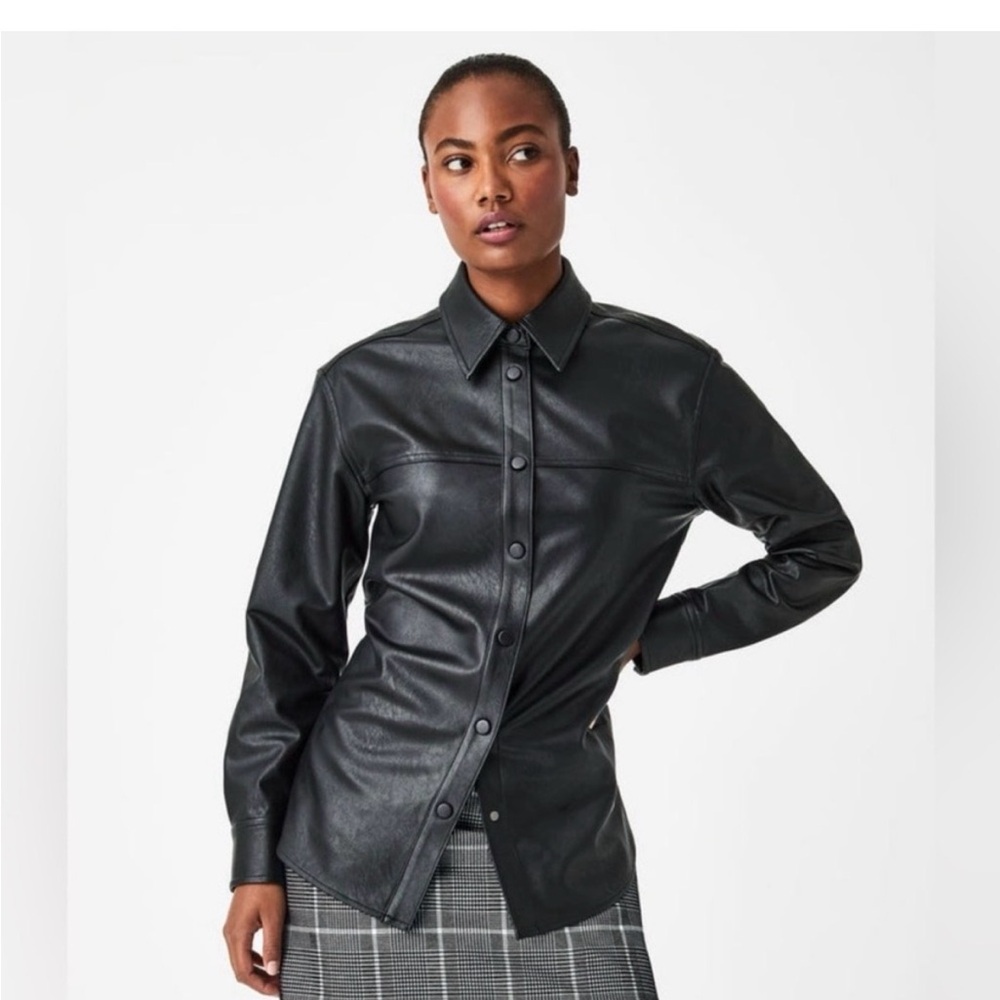 NWT Spanx Black Faux Leather Shirt